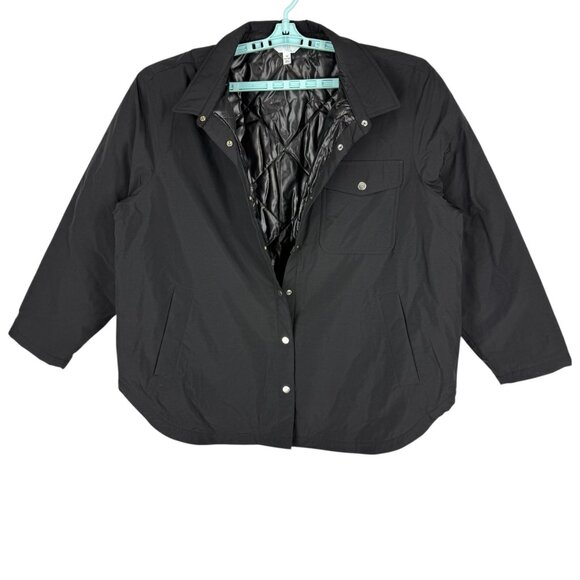 Time And Tru Women's Snap Button Nylon Black Quilted Jacket Size 1X 16W-18W NWOT - Picture 2 of 10